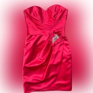 SORELLA VITA Strapless Satin Sheath Dress in Hot Pink with Embellishment